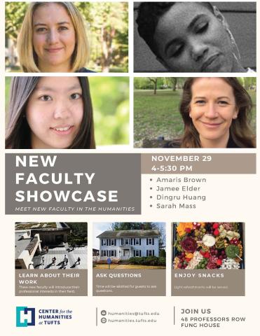 poster featuring 4 women, a house, a library and food