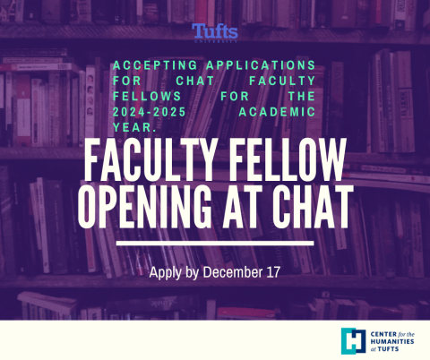 Faculty Fellowship ad, white text on purple textured background