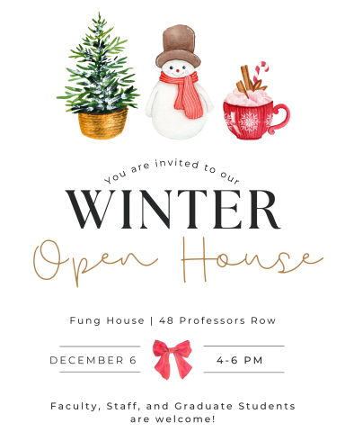flyer featuring fur tree, snowman and hot chocolate
