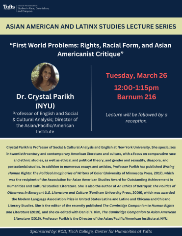 updated flyer with Crystal Parikh's face and text in blue about the event