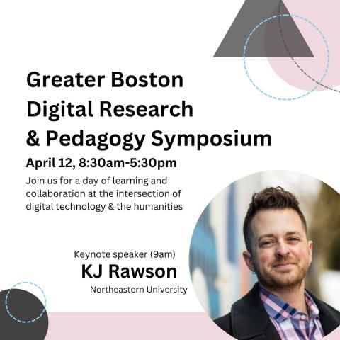 poster with photo of KJ Rawson and grey shapes and pink blobs
