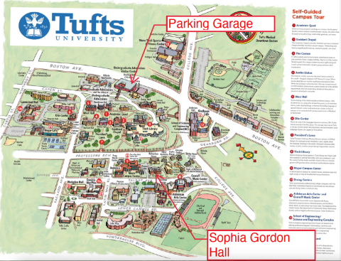 Tufts campus map with locations marked