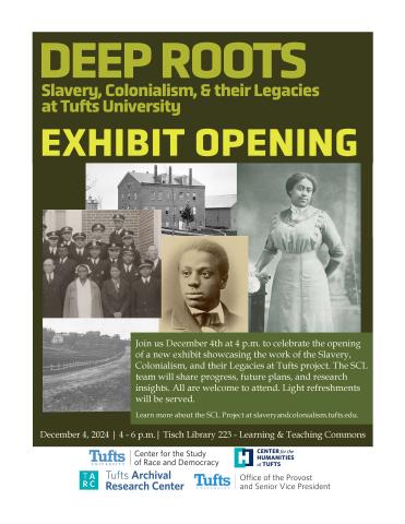 flyer with green text and portraits of black people from Tufts