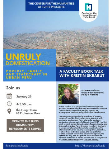 flyer featuring a shot of a city in peru and a photo of Kristin Skrabut