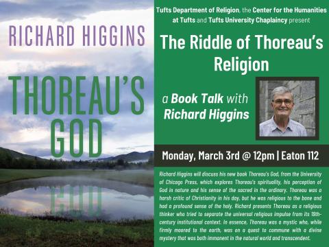 Poster featuring cover of book and photo of Richard Higgins, with text on a green background