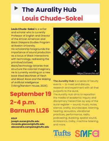 poster with yellow background, white text, and a picture of various screens