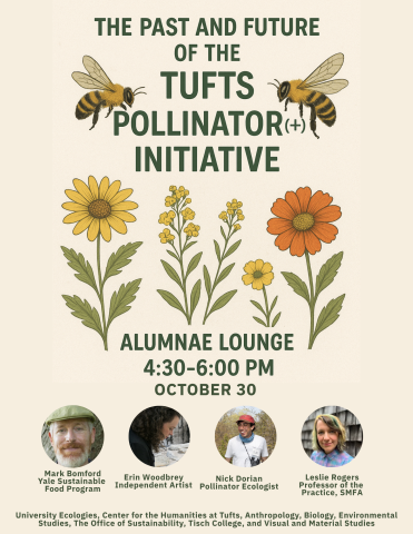 poster with bees and flower design and pictures of speakers along the bottom