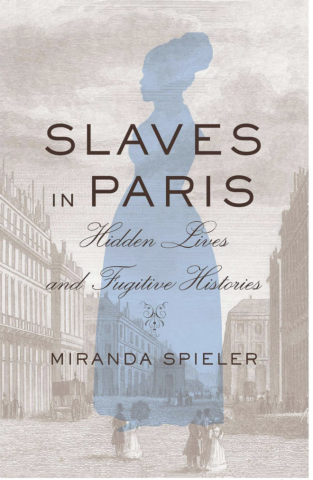 book cover with photo of a paris street and silhouette of a woman