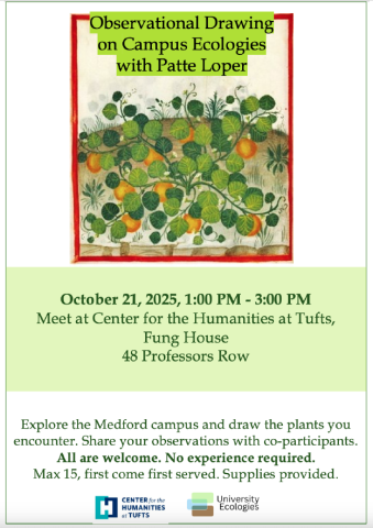 poster with picture of pumpkin patch on top, and text in green on bottom