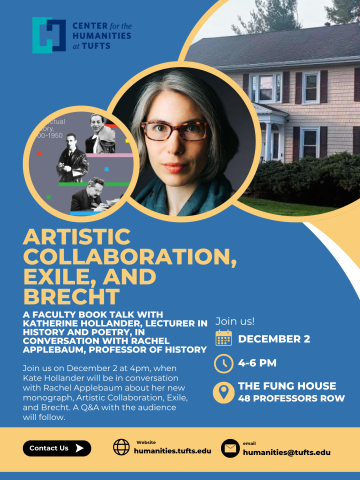 blue poster with 3 pictures in bubbles and text in white