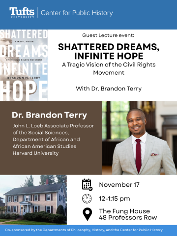 poster with book cover, and author face, and event location with text in black