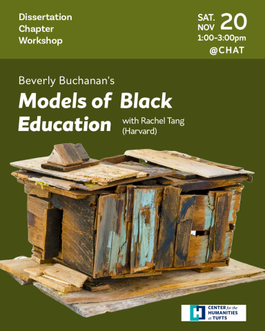 green poster with white text and image of wooden box in the middle