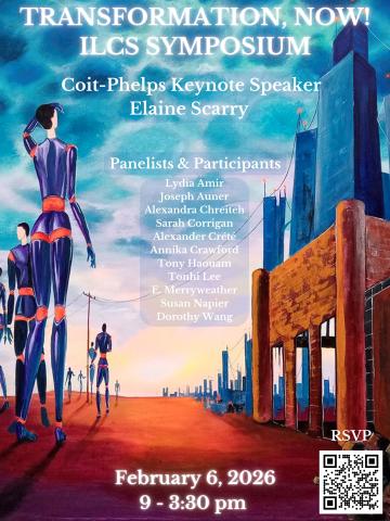 picture of large robot statues and industrial buildings at sunset