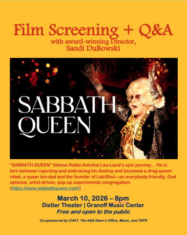 yellow flyer with "Sabbath Queen" image in middle, text in Red and black