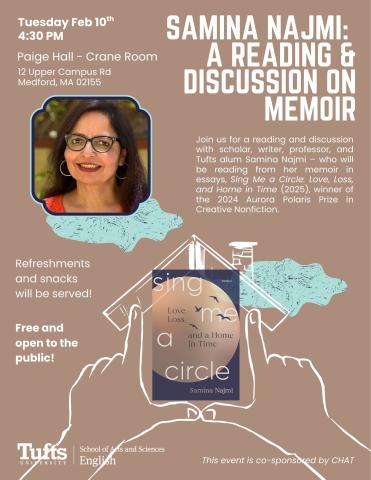 brown poster with picture of book cover and author face on brown background and white text