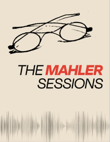 tan poster with glasses on top, and sound waves on the bottom