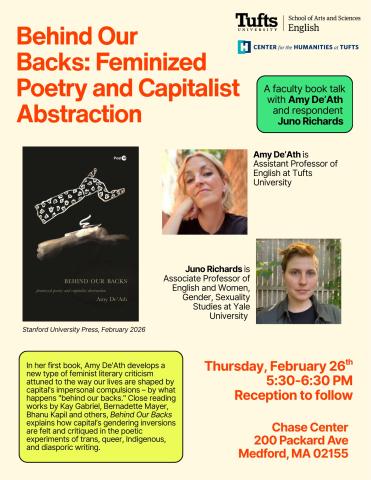 flyer with book cover, profile photos of Amy De'Ath and Juno Richards, and text in red