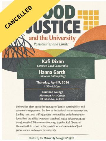 white poster with orange, green and yellow hills with text in white and green