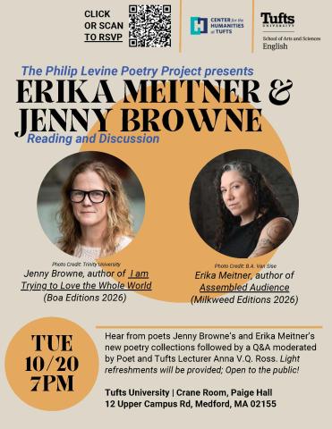 poster in beige with black text featuring photos of Erika Meitner and Jenny Browne