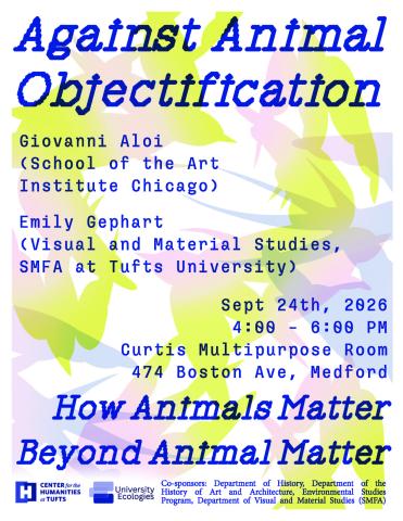 poster with text in blue and abstract yellow and pink background