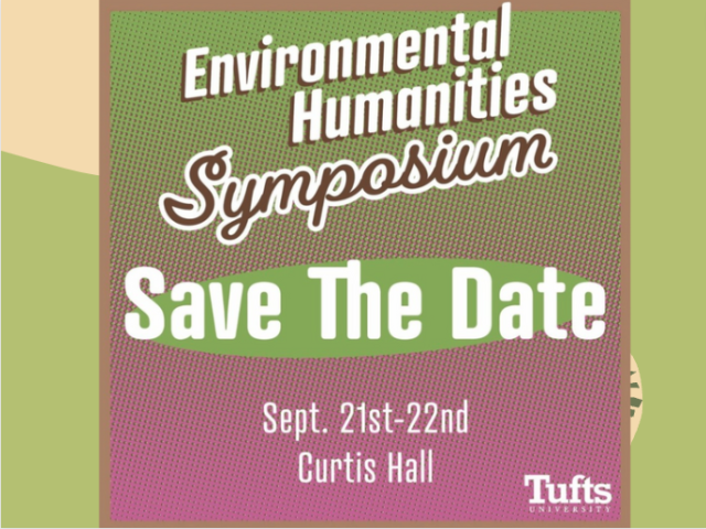 alternate environmental humanities symposium with white text on green and pink background