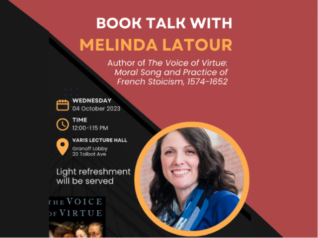 alternate poster for melinda latour event, with author face and text