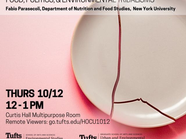 poster for event, featuring a broken plate on pink background, and text