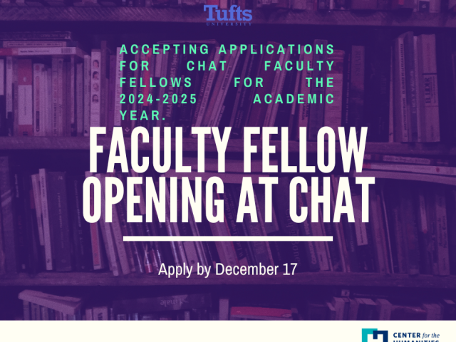 Faculty Fellowship ad, white text on purple textured background