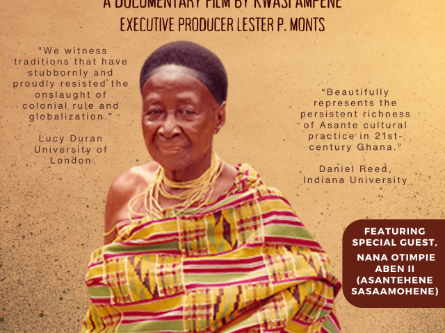 flyer featuring african queen on brown background with text