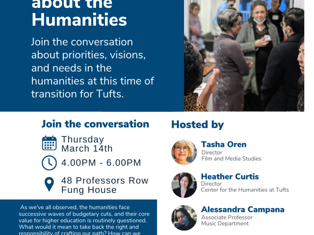 poster featuring professors talking at a reception
