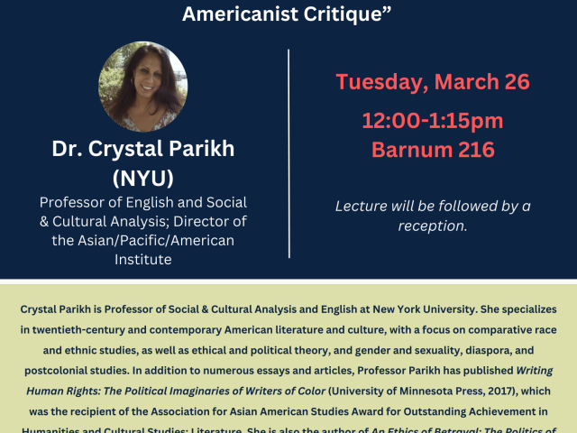 updated flyer with Crystal Parikh's face and text in blue about the event