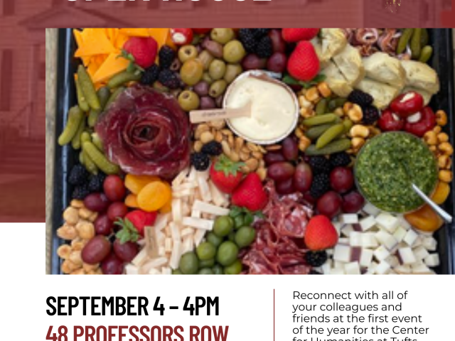 red and white flyer featuring charcuterie board and text