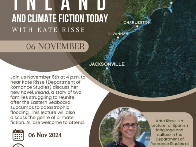 poster featuring midatlantic coastline and photo of Kate Risse plus text in white and brown