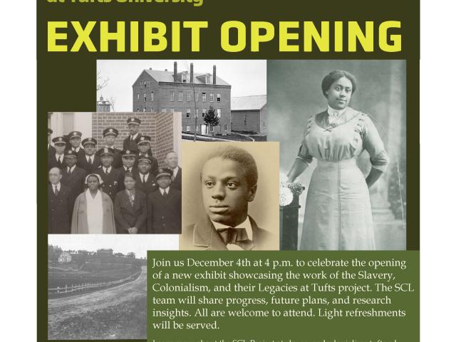 flyer with green text and portraits of black people from Tufts