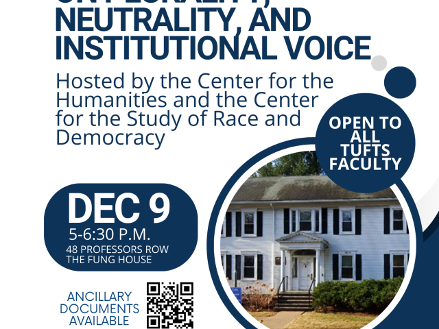 poster with blue text and photo of 48 Professors Row in Medford