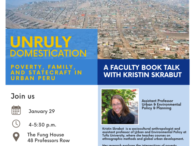 flyer featuring a shot of a city in peru and a photo of Kristin Skrabut