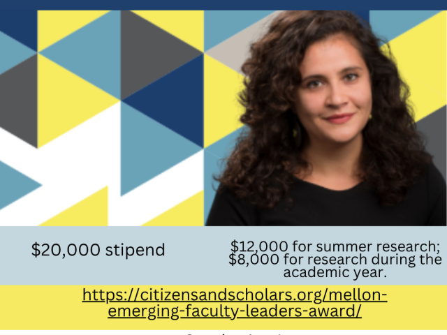 advertisement with picture of woman with brown hair on a blue & yellow background
