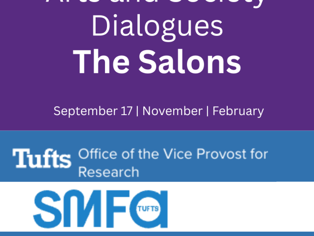 flyer with purple and blue background and text in white