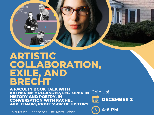 blue poster with 3 pictures in bubbles and text in white