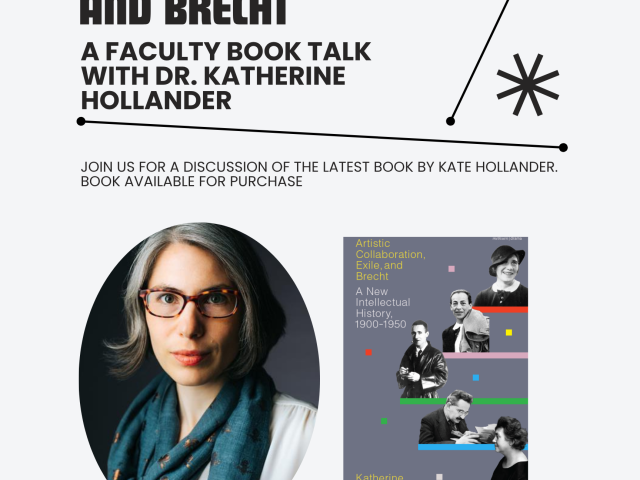 poster with black text and photo in middle of Dr. Hollander and the book cover 