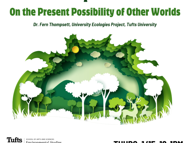 White poster with green text and paper-effect picture of forest