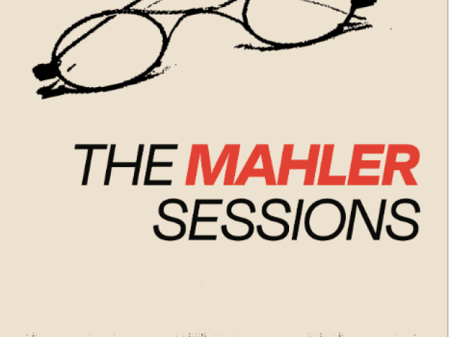 tan poster with glasses on top, and sound waves on the bottom