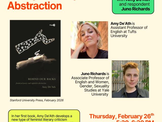 flyer with book cover, profile photos of Amy De'Ath and Juno Richards, and text in red