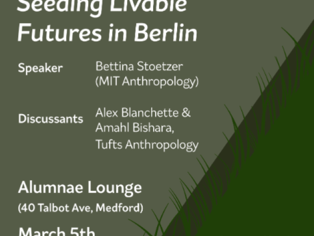 poster with olive green and dark green diagonal lines with text in white