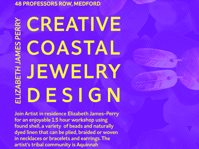 purple poster with yellow text and outlines of jewelry