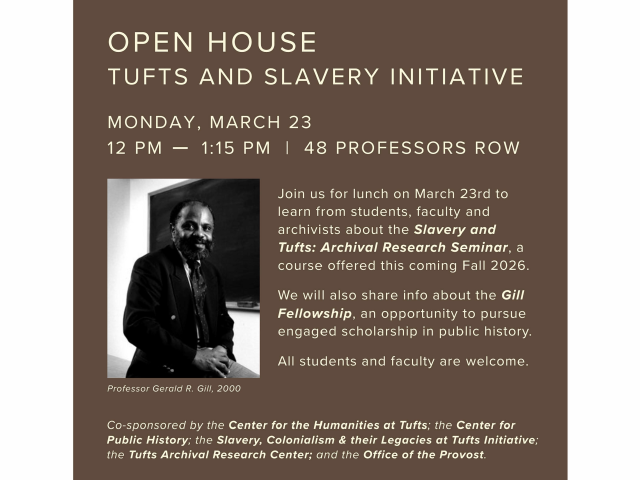 brown poster with white text and picture of Gerald Gil on left