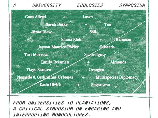 poster with green apple design border and text in white with image of lawn in the middle