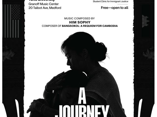 black and white poster with silhouette of woman holding a child in the middle