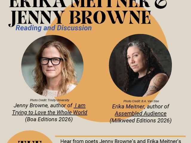 poster in beige with black text featuring photos of Erika Meitner and Jenny Browne