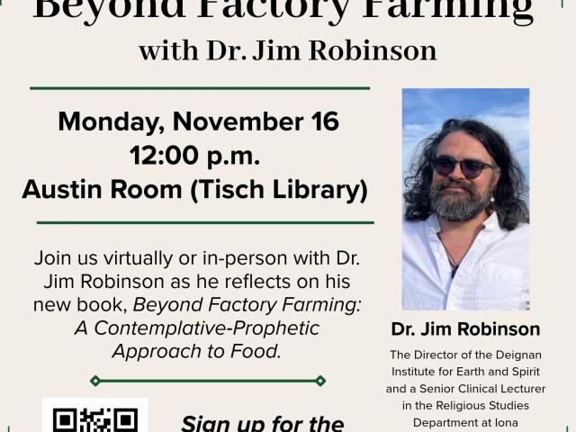beige flyer with black text and photo of Jim Robinson on right